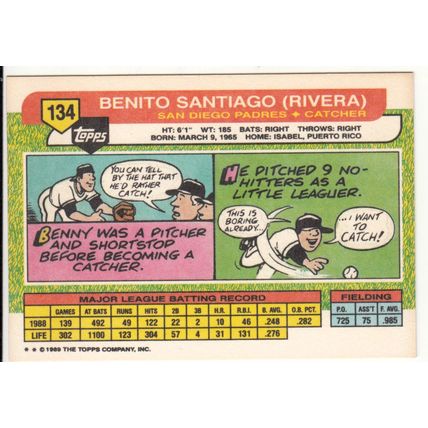 1989 Topps Big Benito Santiago baseball card #134– Padres
