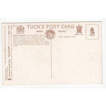 Coach & Horses Royal Clarence Mews Buckingham Palace Tuck's Oilette Art Postcard