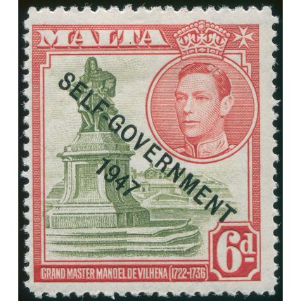 Malta 1948 6d olive-green & scarlet SG 242 unused