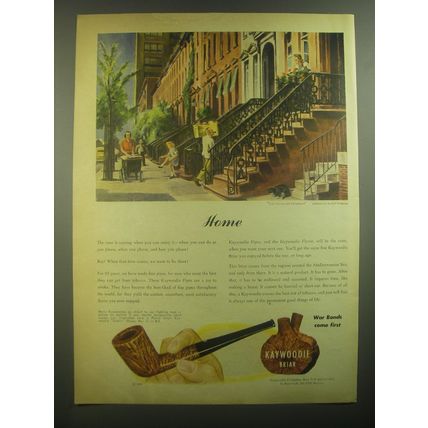 1944 Kaywoodie Flame Grain Dublin Pipe Ad - art by Rudolf Wetterau