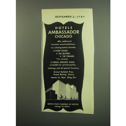 1949 Hotels Ambassador Chicago Advertisement