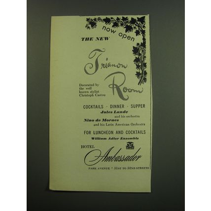 1949 Hotel Ambassador Ad - Now Open The New Trianon Room