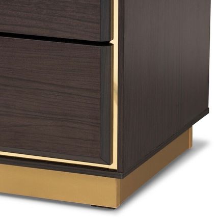 Modern Contemporary Dresser Walnut or Espresso Brown Gold Metal Trim 8 Drawers
