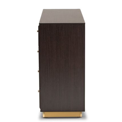 Modern Contemporary Dresser Walnut or Espresso Brown Gold Metal Trim 8 Drawers