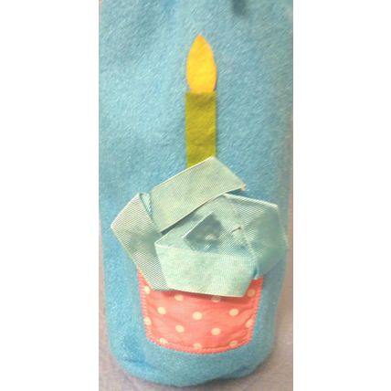 "3 NEW FLEECE WINE BOTTLE GIFT BAGS BLUE CUPCAKE GREEN PINK HAPPY BIRTHDAY"