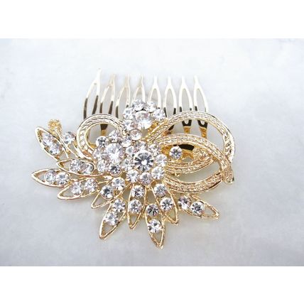 Gold or silver crystal flower hair comb barrette clip bridal clip bridal