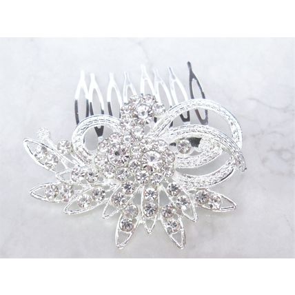 Gold or silver crystal flower hair comb barrette clip bridal clip bridal