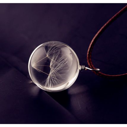 Fashion Glass Necklace Ball Pendant Wish Real Chain Dandelion Flower Wishing