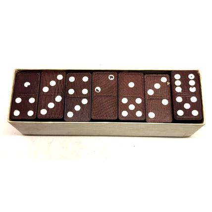 Magna Dominoes Double Six Set No 225 Wood 28pcs Milton Bradley Co. USA Vintage
