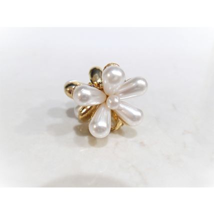 Small mini gold flower metal hair claw clip with faux pearls