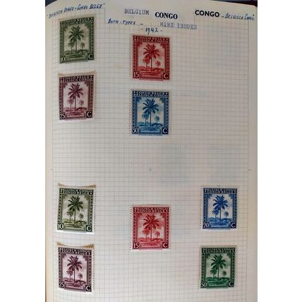 Belgian Congo 1942 unused stamps x9 from both palms and natives sets