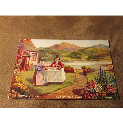 Valentines Art Postcard - Traditional Welsh Dressed Lady - Tea by The Lake A1830
