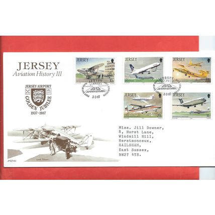 Jersey stamps. 1987 FDC - Aviation History - Jersey Airport, Europa - etc (F389)