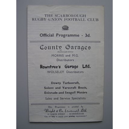 SCARBOROUGH v CASTLEFORD Rugby Union Programme 20/04/1962