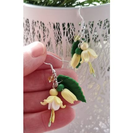 Lemon Fuchsia flower earrings handmade polymer clay summer jewellery
