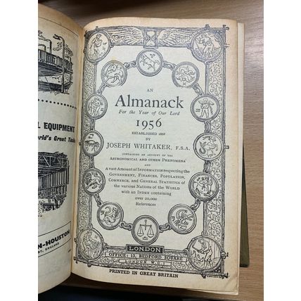 1956 "WHITAKER'S ALMANACK" VINTAGE HARDBACK BOOK & ORIGINAL BINDER COVER (P6)