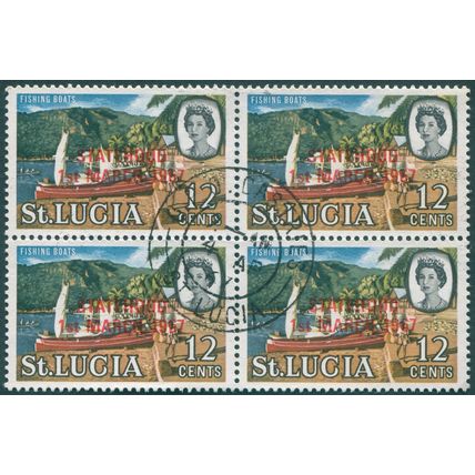 St Lucia 1967 12c Fishing Boats SG234 used block x4