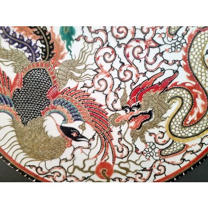 Chinese Silk Embroidered Roundel Picture, Handmade, 5 Claw Dragon, Phoenix