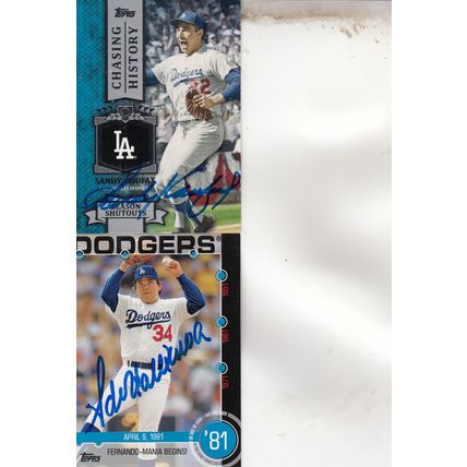 SANDY KOUFAX & FERNANDO VALENZUELA AUTO 2013/15 LOS ANGELES DODGERS HOF PITCHERS