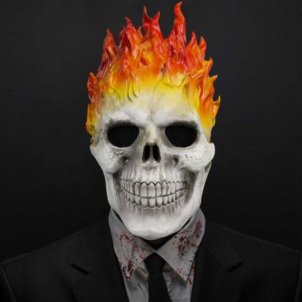 Ghost Rider Flaming Skull Latex Mask Fire Flame Handmade Lifelike Realistic Comi