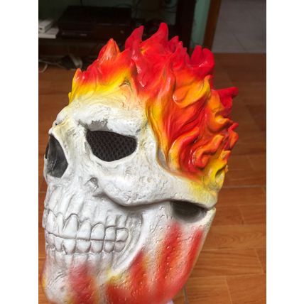 Ghost Rider Flaming Skull Latex Mask Fire Flame Handmade Lifelike Realistic Comi
