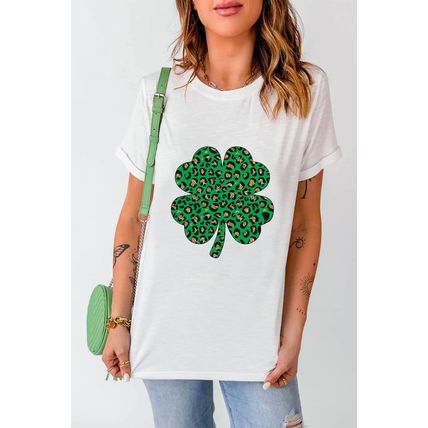 White Leopard Four Leaf Clover Graphic Tee