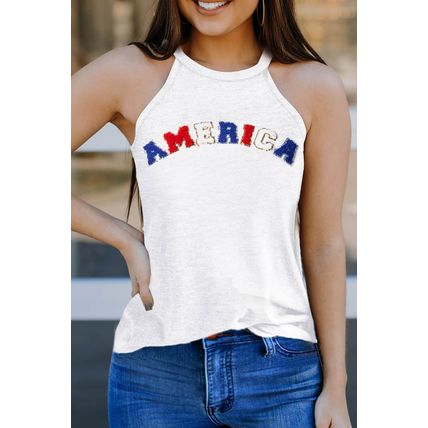 White Chenille AMERICA Graphic Tank Top