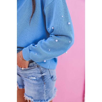Myosotis Pearled Sleeves Drop Shoulder Round Neck Pullover Sweatshirt