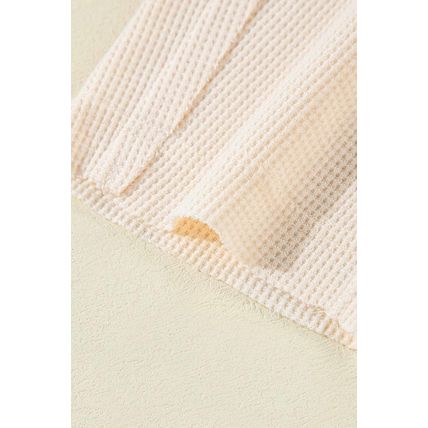 Jet Stream Waffle Long Sleeve Collar Half Button Loose Top
