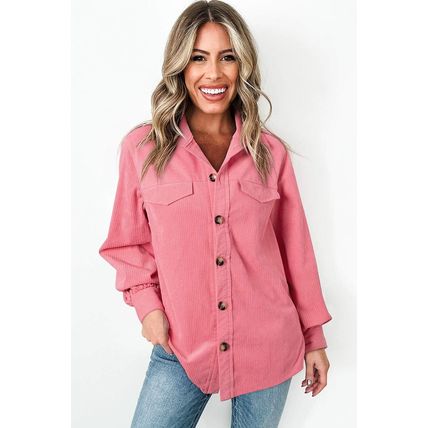 Bonbon Corduroy Flap Detail Button Up Split Shacket
