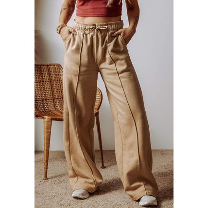 Smoke Gray Exposed Seam Drawstring High Waist Wide Leg Pants