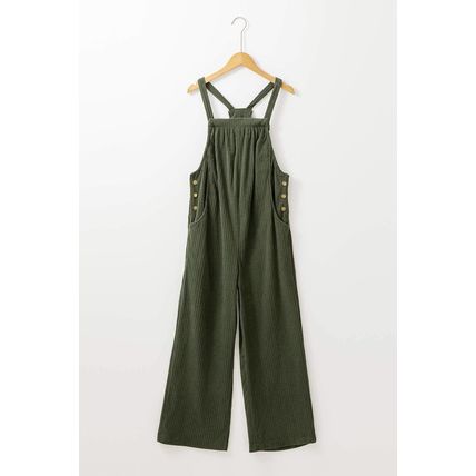 Jungle Green Solid Pocketed Loose Fit Corduroy Overall