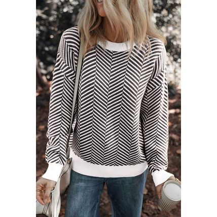 Black Contrast Edge Crew Neck Drop Shoulder Sweater