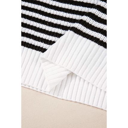 Black Stripe Zip up Collar Drop Shoulder Sweater