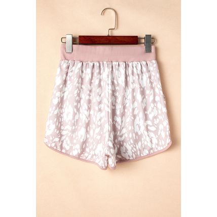 Khaki Classic Leopard Arched Hem Elastic Waist Casual Shorts