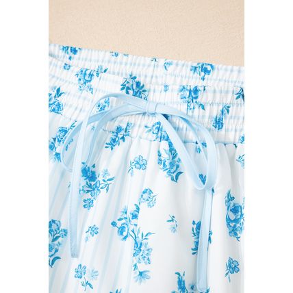 Sky Blue Floral Striped Print Contrast Patched Pocket Shirt and Shorts Set