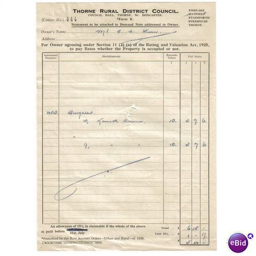 1925 THORNE RURAL DISTRICT COUNCIL NR DONCASTER 444