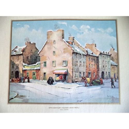 Vintage Paul Caron print 18c Houses Old Montreal Canada Art Lithograph painting