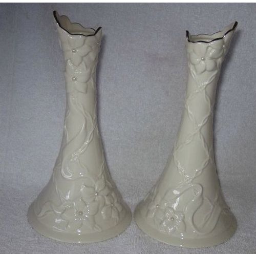 Lenox Cherish Pattern 8 inch Porcelain Wedding Candlestick Pair Ivory Color