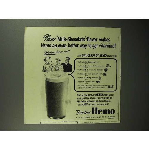1946 Borden's Hemo Drink Ad - Milk-chocolate Flavor