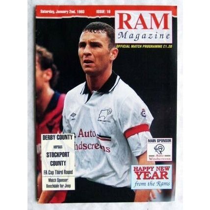 1993 programme Derby County v. Stockport County, FA Cup 3rd round