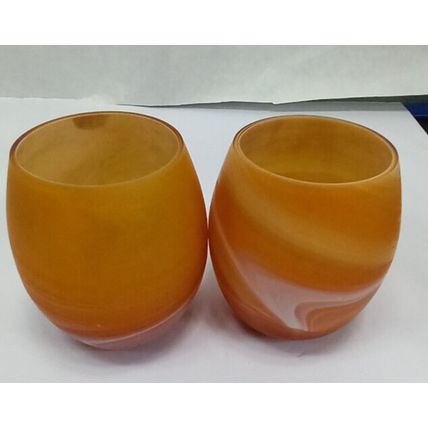 Vtg Pier 1 Swirled Glass Orange&White Candle Holder Set Of 2 Hand Blown Italy