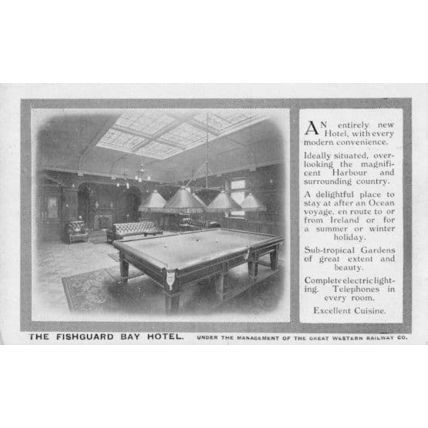 Billiard Room Fishguard Bay Hotel GWR Welsh Old Advertising Postcard