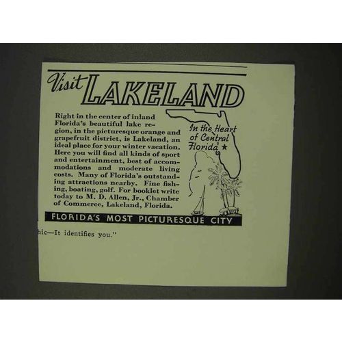 1942 Lakeland Florida Tourism Ad - Visit