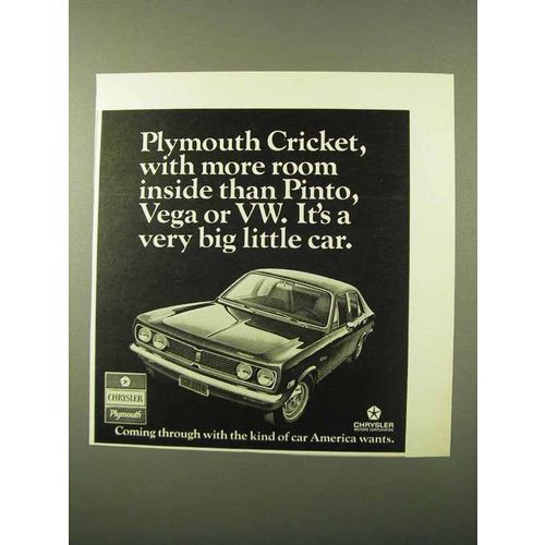 1971 Plymouth Cricket Car Ad - More Room Than Pinto