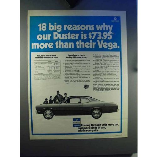 1971 Plymouth Duster Car Ad - More Than Their Vega