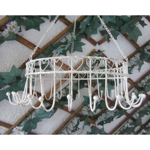 Kräuterkrone z. Hängen 24 Haken ø32cm,creme Metallkranz,