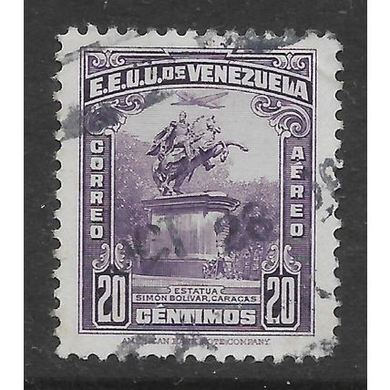 VENEZUELA 1940 STATUE OF BOLIVAR AT CARCACAS 20c VIOLET SG 756 FINE USED#2