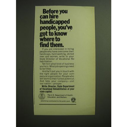 1974 U.S. Department of Health, Education and Welfare Ad - Before you can hire