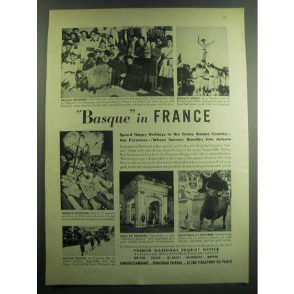 1949 French National Tourist Office Ad - Basque in France